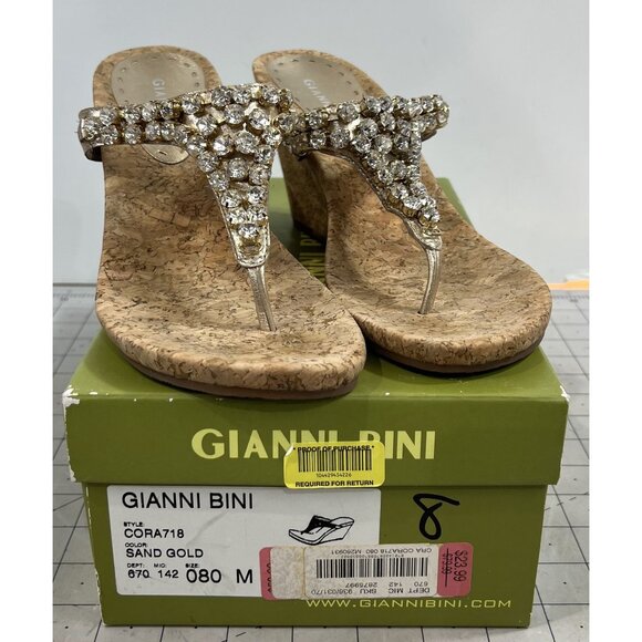 Gianni Bini Shoes - Gianni Bini Sand Gold Cork Wedge Sandals Rhinestone Details Size Women’s Sz. 8